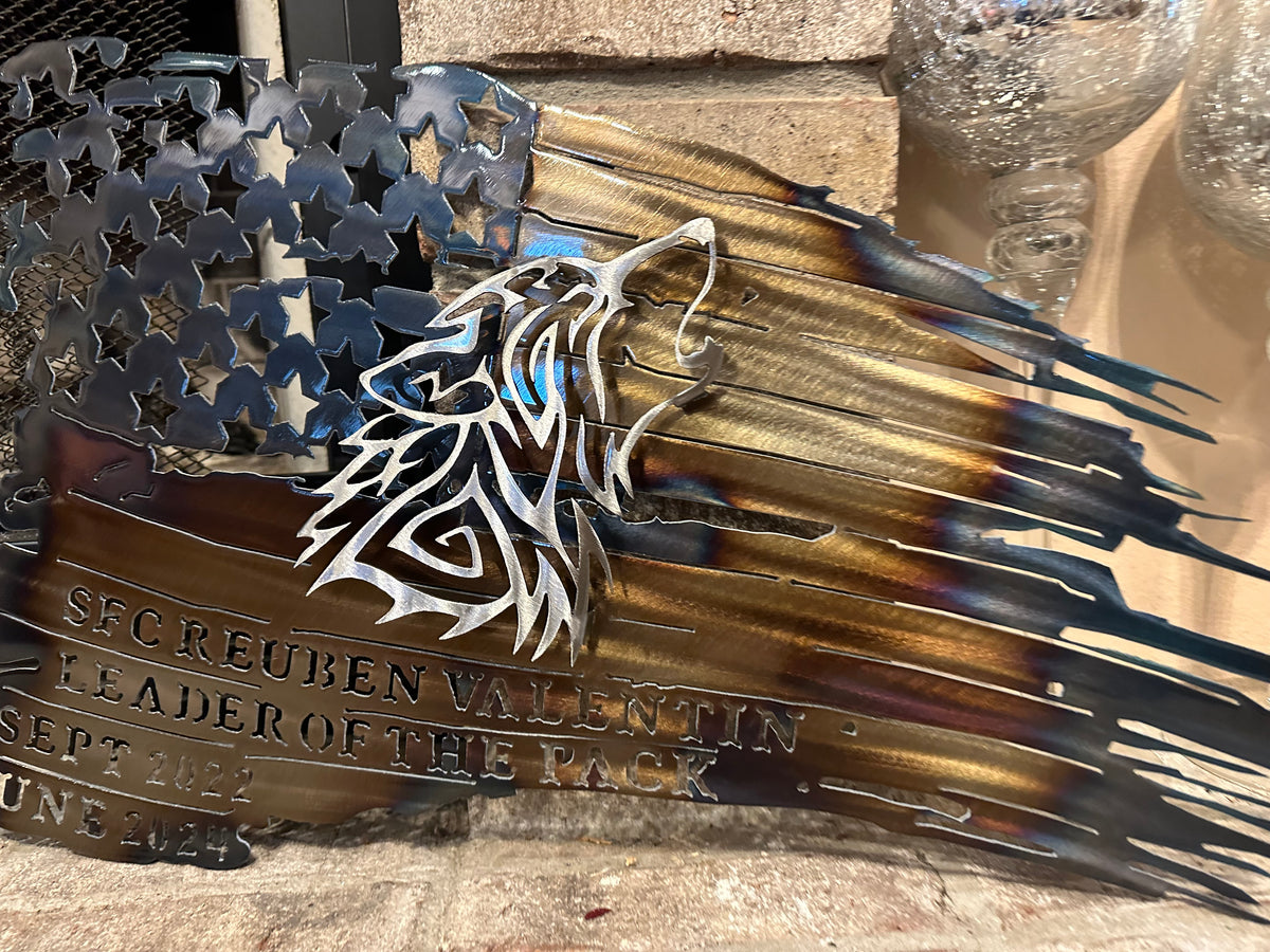 Tattered American Flag - Wolf Edition – Mind Bending Metal Art