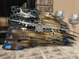 Tattered American Flag - Custom C130 with small F16 and F15 Fighter Jets