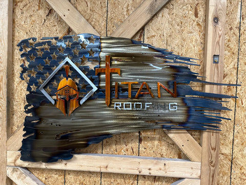 Tattered American Flag - Titan Roofing Logo