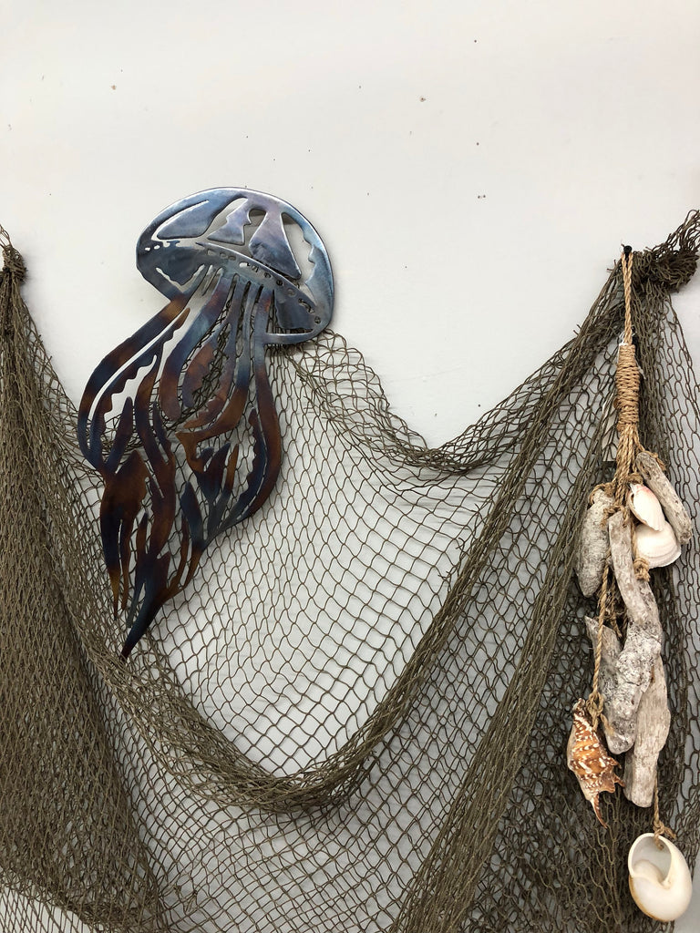 decorative fish net for wall Jelly Fish, Metal Art, Metal Wall Decor 32 Inches