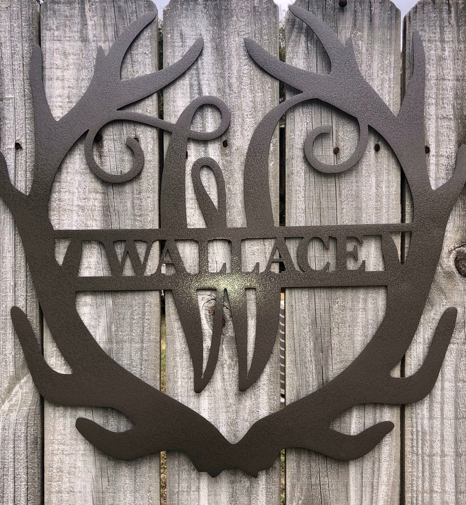 Personalized Antler Monogram Metal Name Signs For House - Wall Art