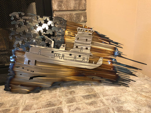 Tattered American Flag - Tugboat Edition - Boat