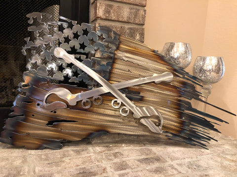 Tattered American Flag - Crossed Cavalry Swords Edition